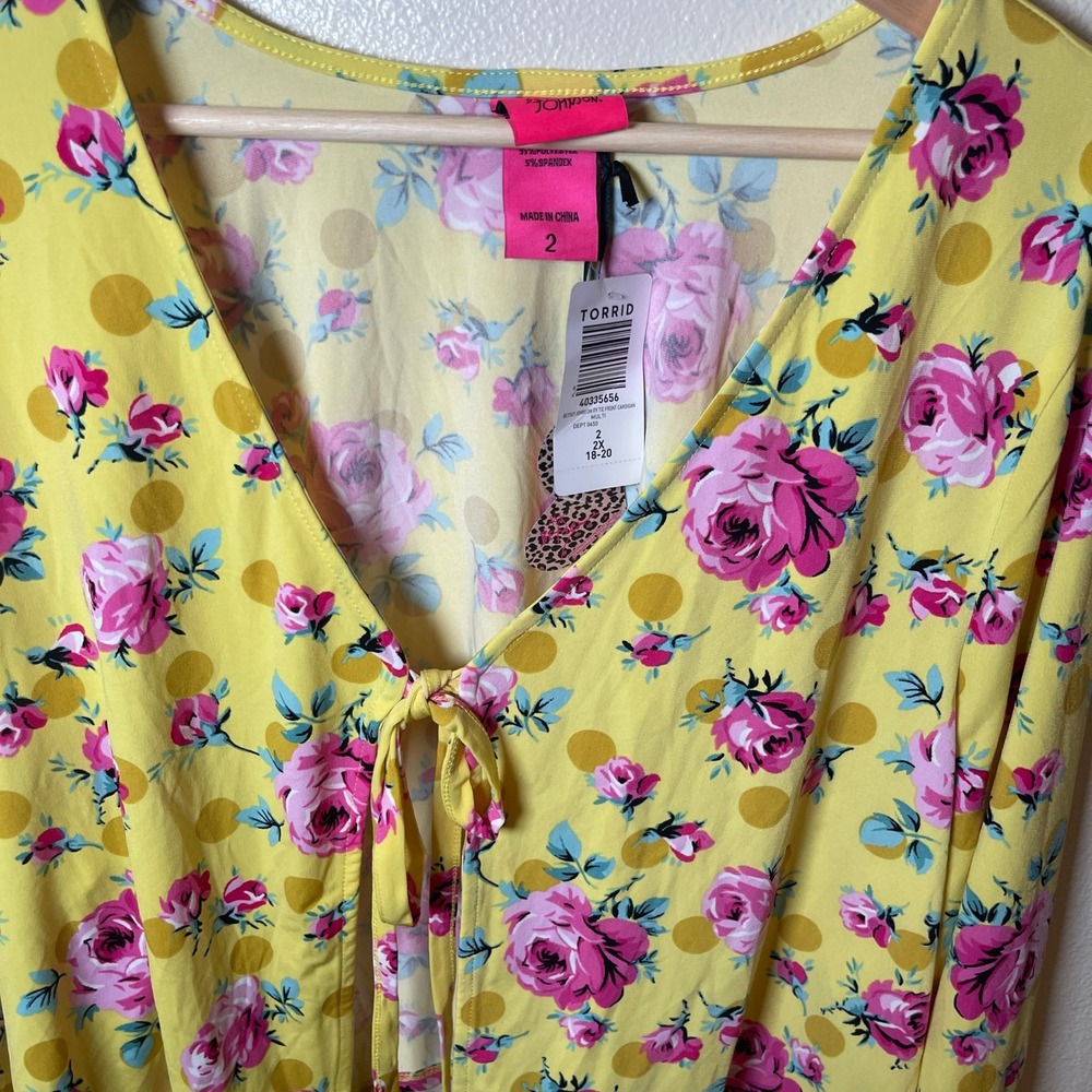 Torrid Betsey Johnson Studio Knit Tie Front Crop Cardigan Sz 2X Yellow & Pink